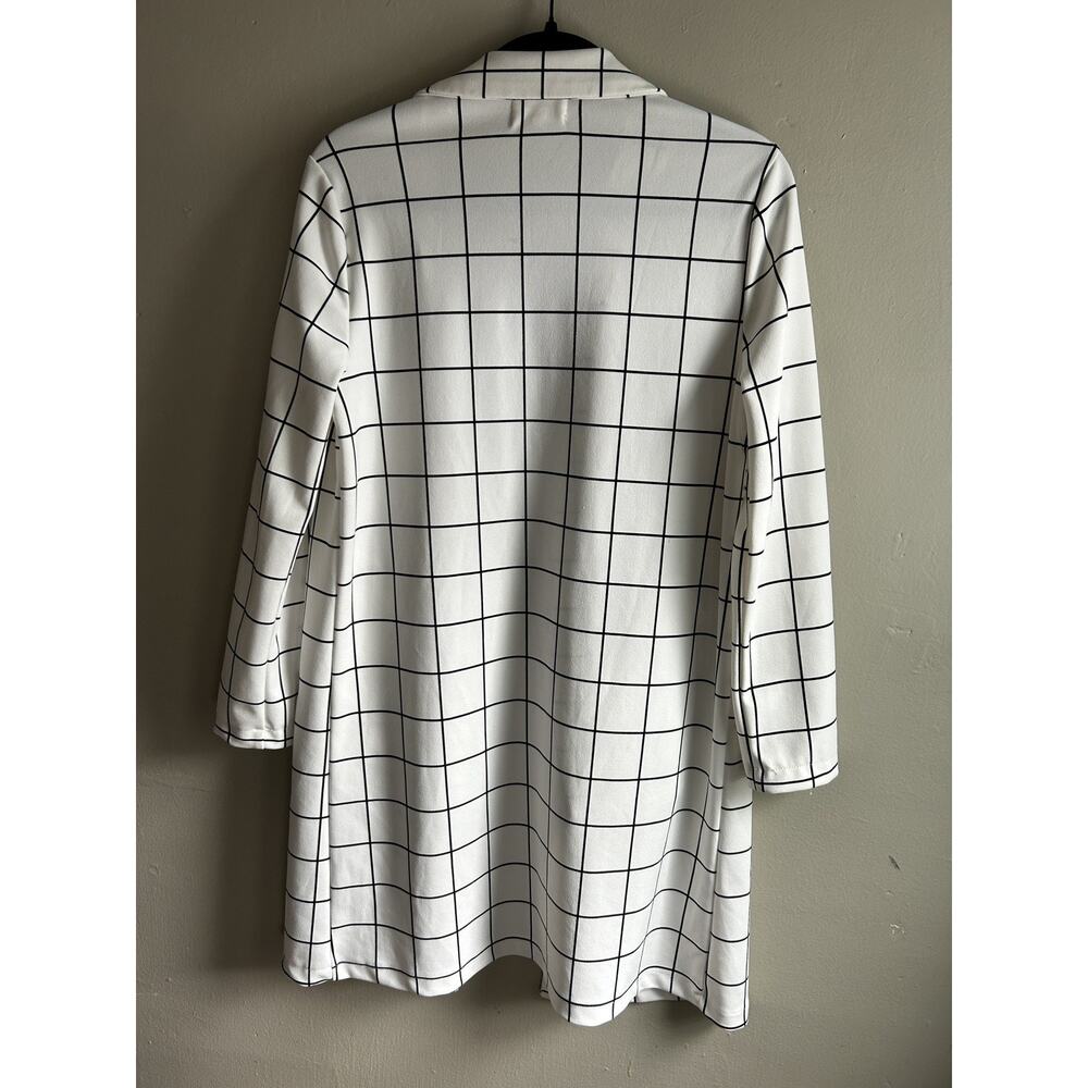 Melloday Plaid Open Front Over Coat Duster Jacket White Black S, Mid-Length - Picture 5 of 11
